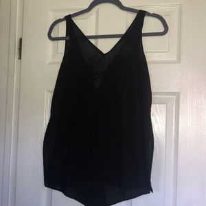Black lace up back tank top